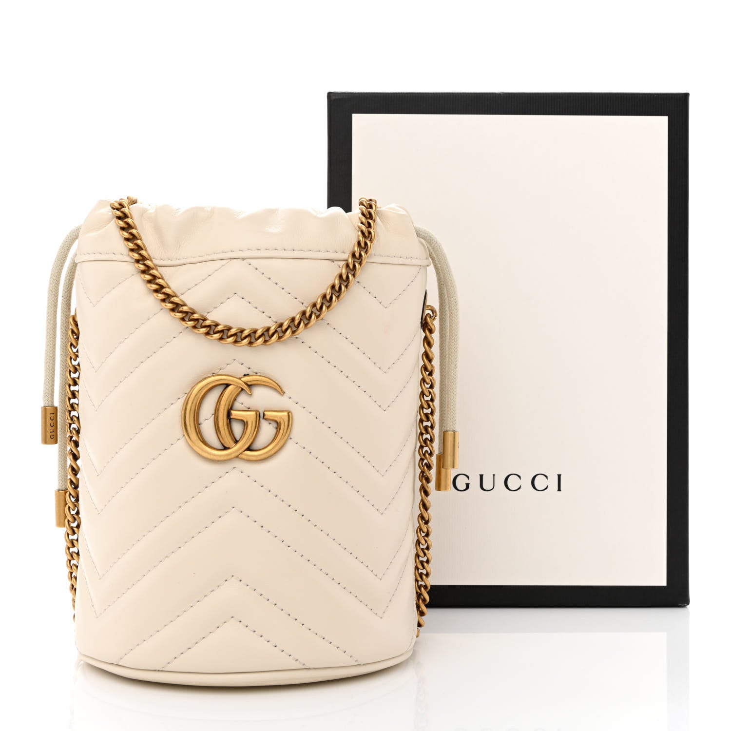 Gucci Calfskin Matelasse Mini GG Marmont 2.0 Bucket Bag White 11 of 11