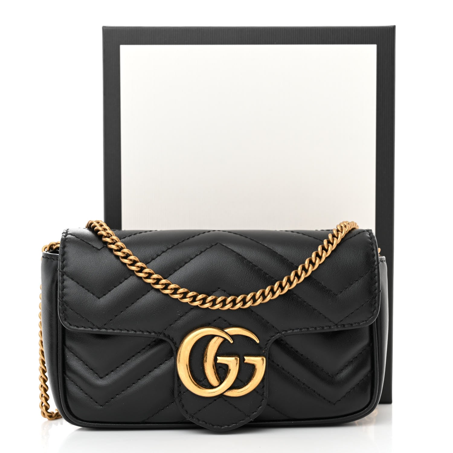 Gucci Calfskin Matelasse Super Mini GG Marmont Shoulder Bag Black 3 of 11