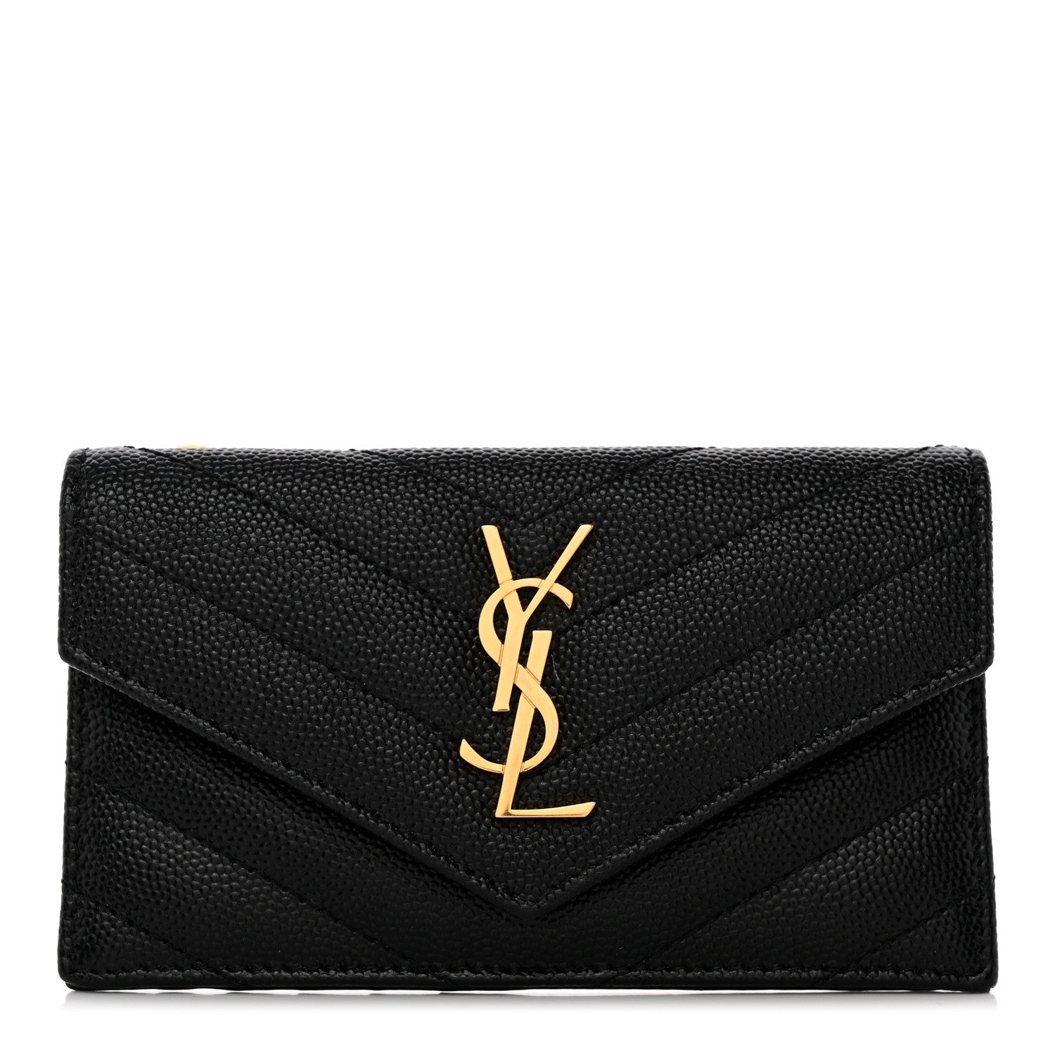 Saint Laurent Grain De Poudre Matelasse Chevron Monogram Compact Wallet Black 1 of 9