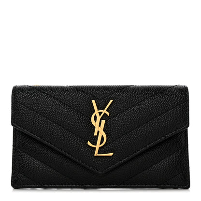 Saint Laurent Grain De Poudre Matelasse Chevron Monogram Compact Wallet Black 1 of 9