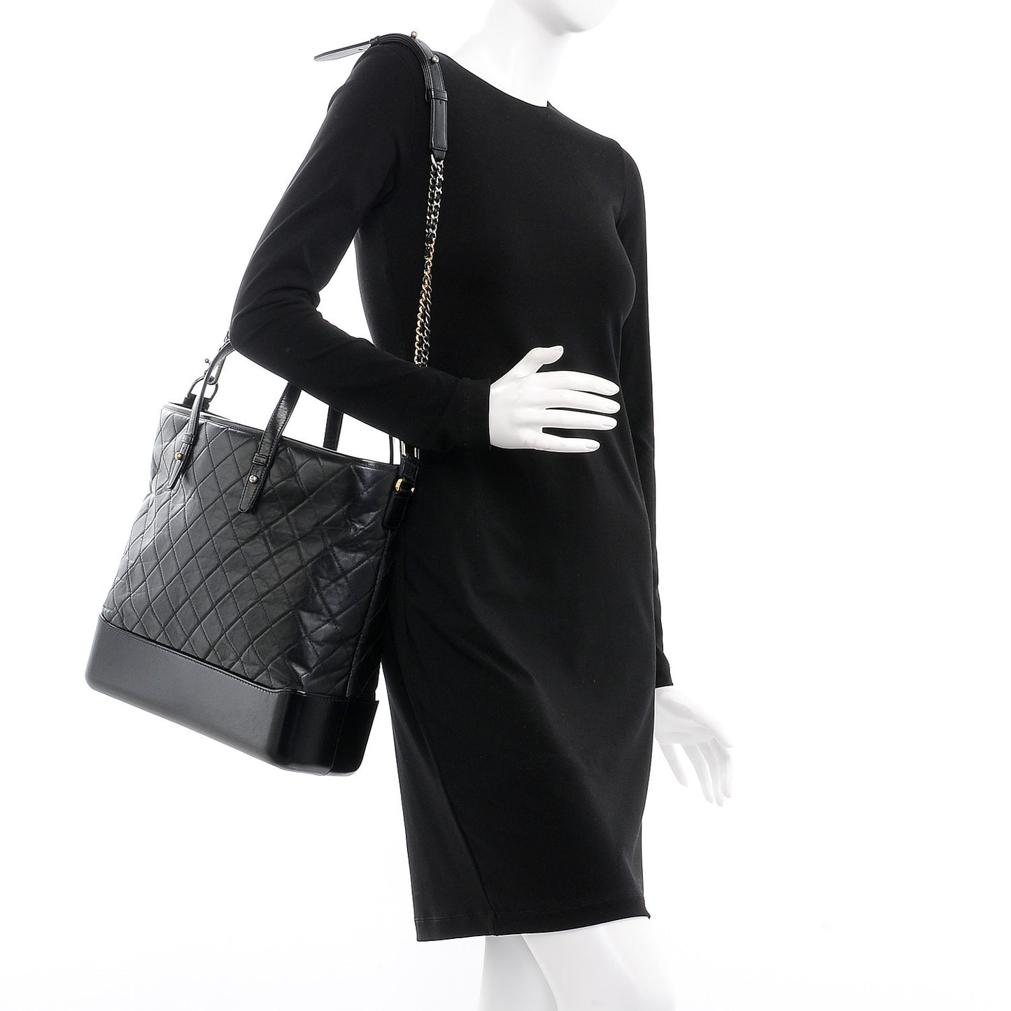 Calfskin Quilted Large Gabrielle Shopping Tote Black