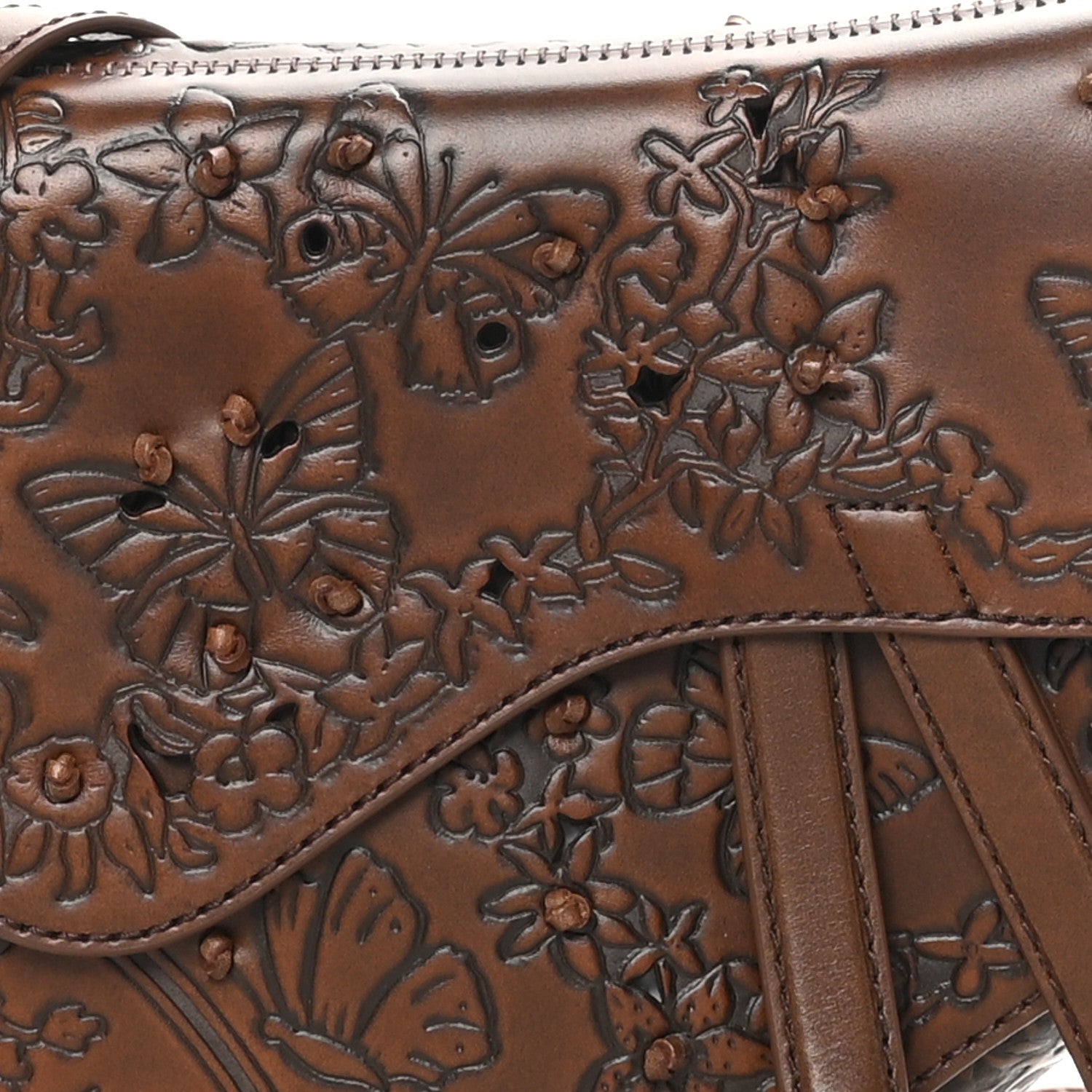 Christian Dior Calfskin Painted Laser Cut Saddle Bag With Strap Brown Multicolor 8 of 10
