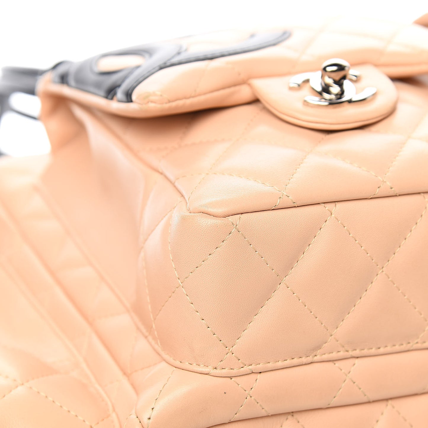 Calfskin Quilted Large Cambon Multipocket Reporter Beige Black