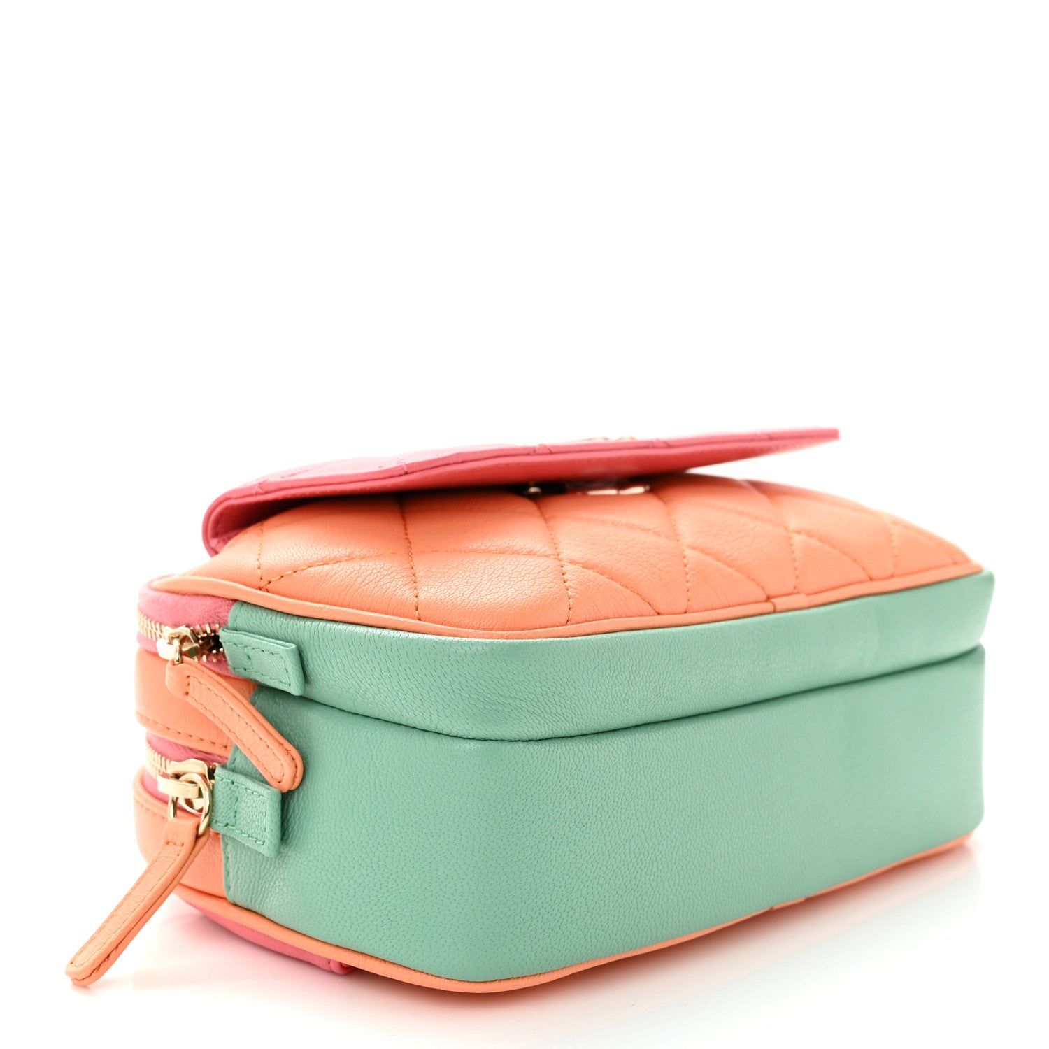 Chanel Goatskin Quilted Tri-Color In & Out Waist Bag Orange Green Pink 4 of 10