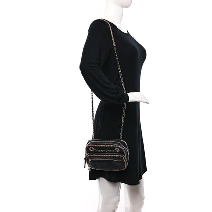 Chanel Lambskin Quilted Tweed Elegant Trim Front Zip Camera Case Black 2 of 9