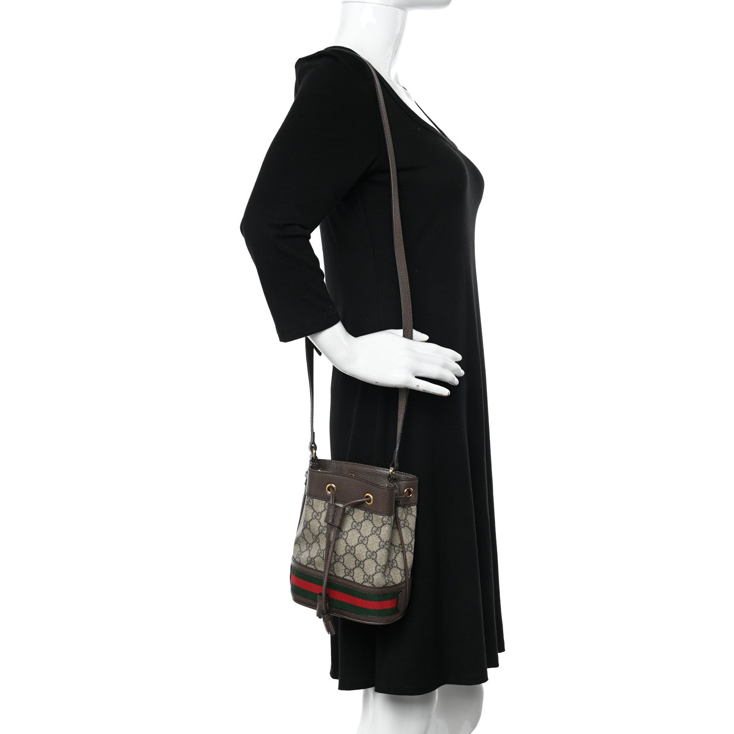Gucci GG Supreme Monogram Web Mini Ophidia Bucket Bag Brown 2 of 10