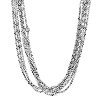 David Yurman Sterling Silver 18K Yellow Gold Diamond Eight Strand Pave Station Necklace 1 of 4