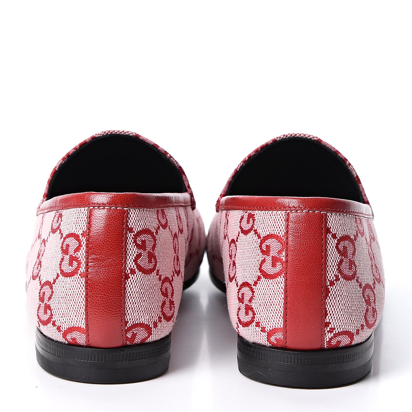 Canvas GG Monogram Horsebit Womens Jordaan Loafers 37 Gardenia Hibiscus Red