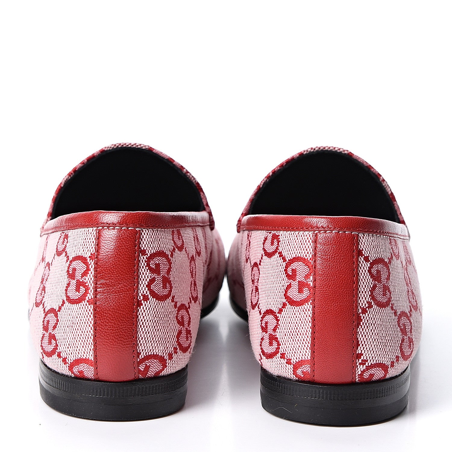 Gucci Canvas GG Monogram Horsebit Womens Jordaan Loafers 37 Gardenia Hibiscus Red 5 of 10