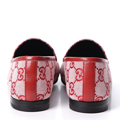 Gucci Canvas GG Monogram Horsebit Womens Jordaan Loafers 37 Gardenia Hibiscus Red 5 of 10