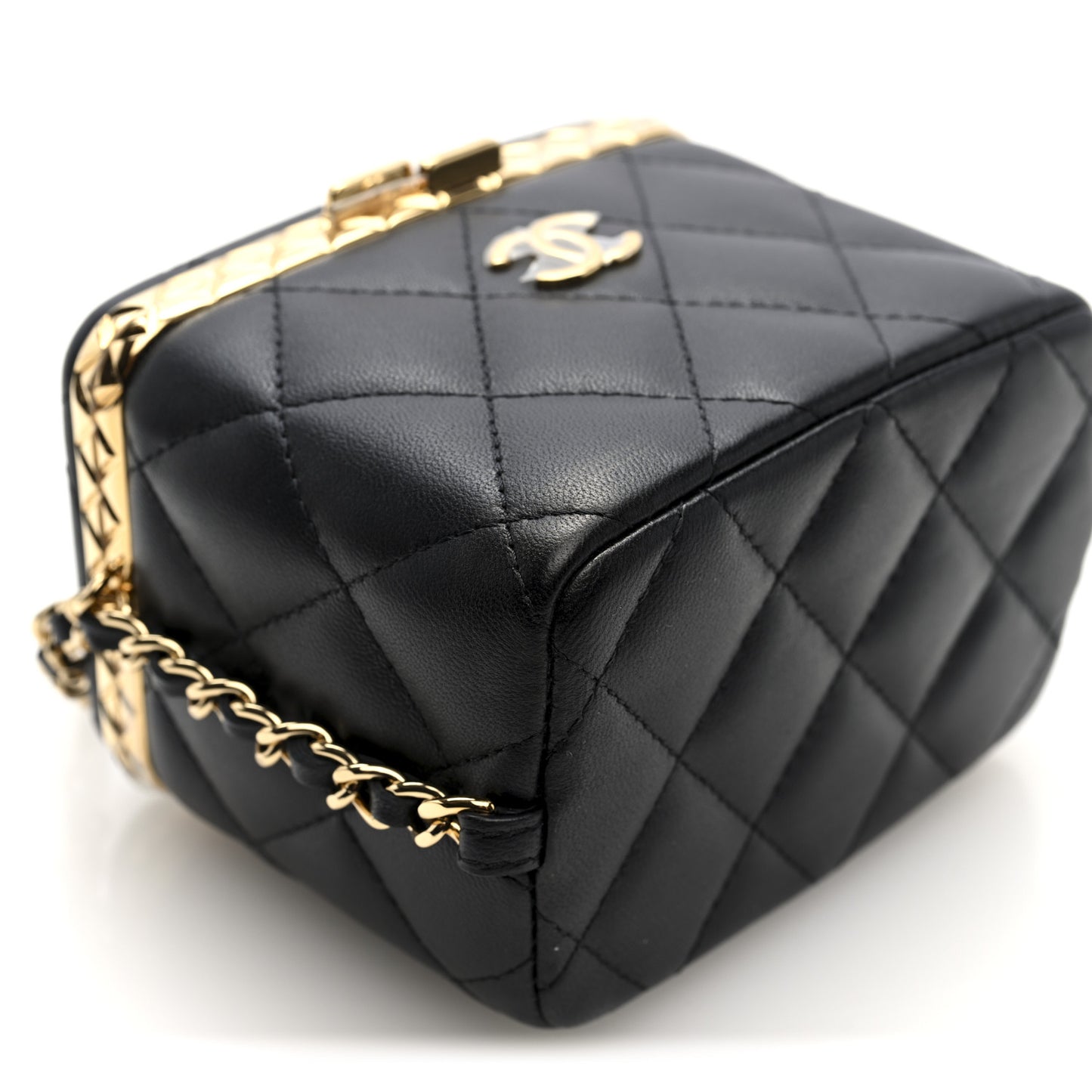 Metal Lambskin Quilted Small Vanity With Chain Black