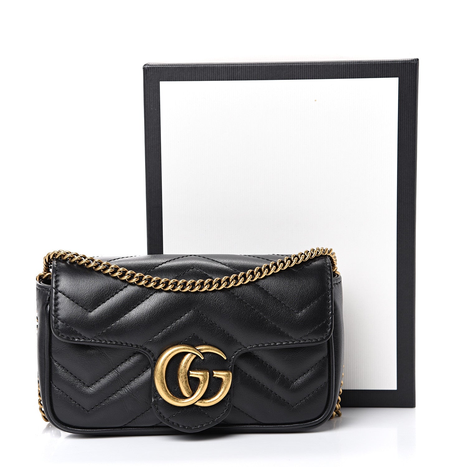 Gucci Calfskin Matelasse Super Mini GG Marmont Shoulder Bag Black 10 of 10