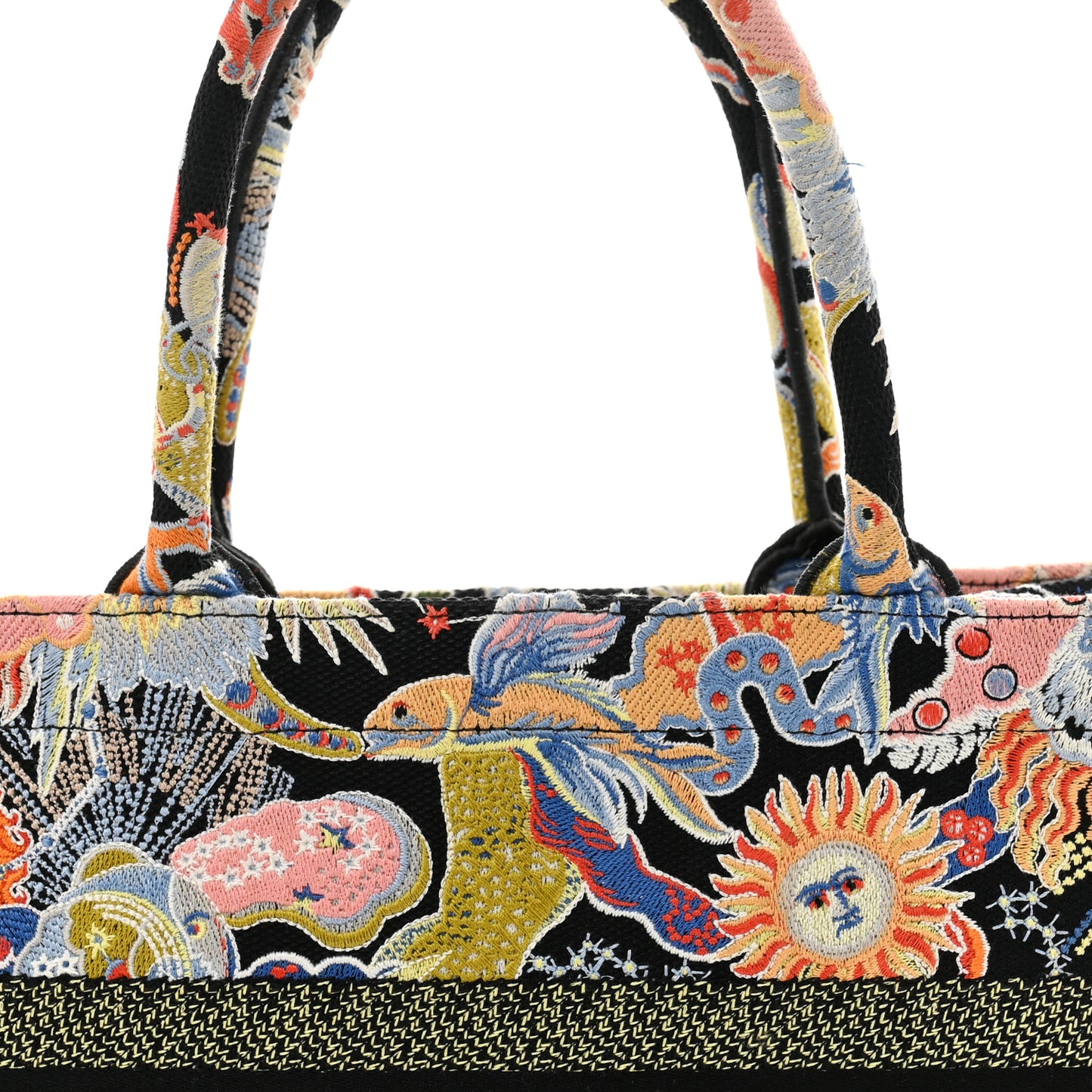 Canvas Zodiac Fantastico Embroidered Medium Book Tote Black Multicolor