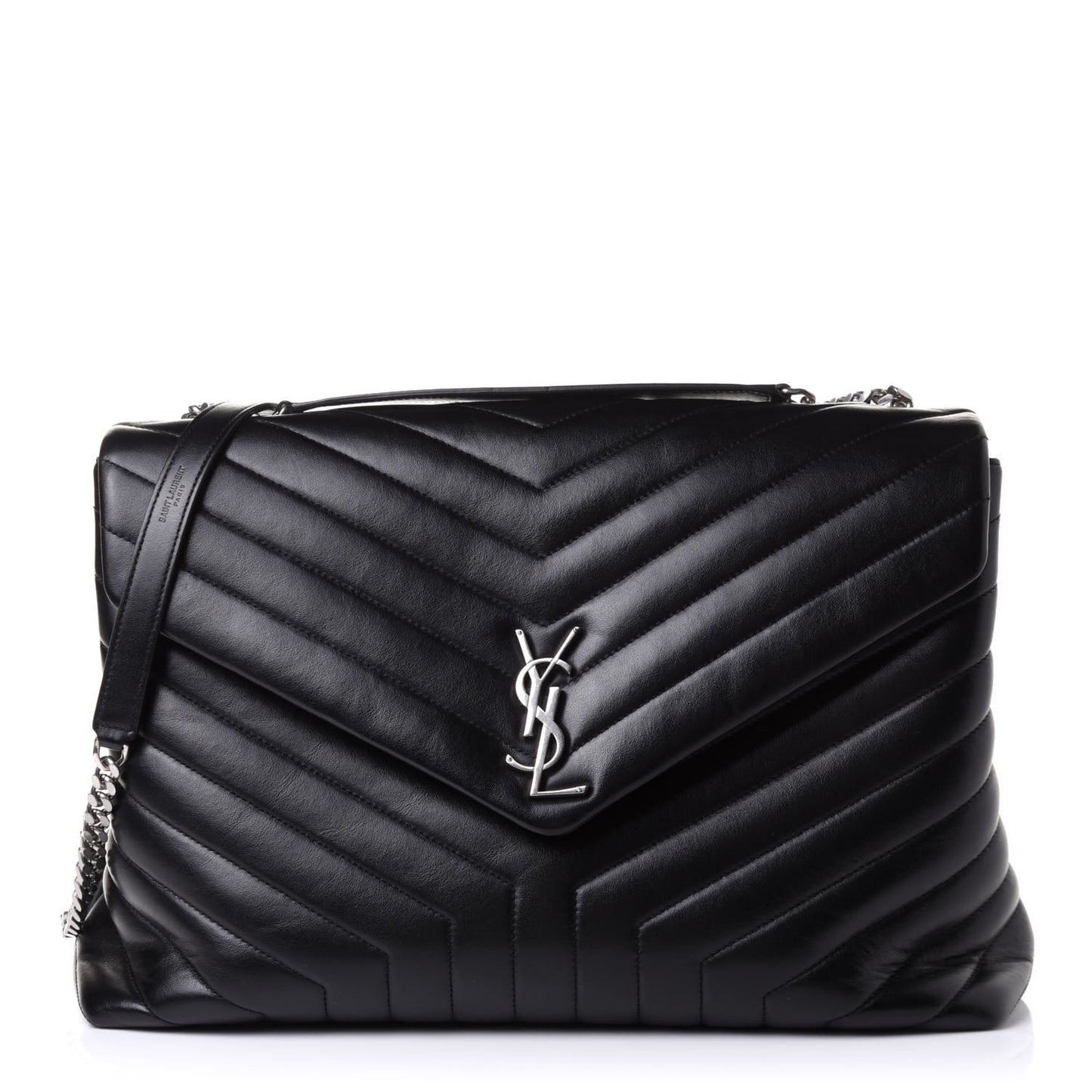 Calfskin Y Quilted Monogram Large Loulou Chain Satchel Black