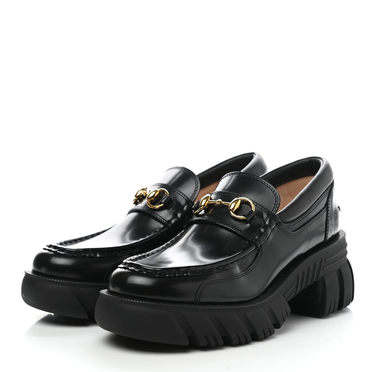 Magnum Calfskin Nappa Samoa Womens Horsebit Platform Chunky Lug Sole 40mm Loafers 39.5 Black