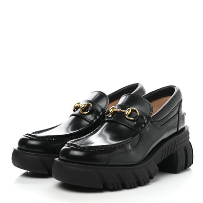 Gucci Magnum Calfskin Nappa Samoa Womens Horsebit Platform Chunky Lug Sole 40mm Loafers 39.5 Black 3 of 9