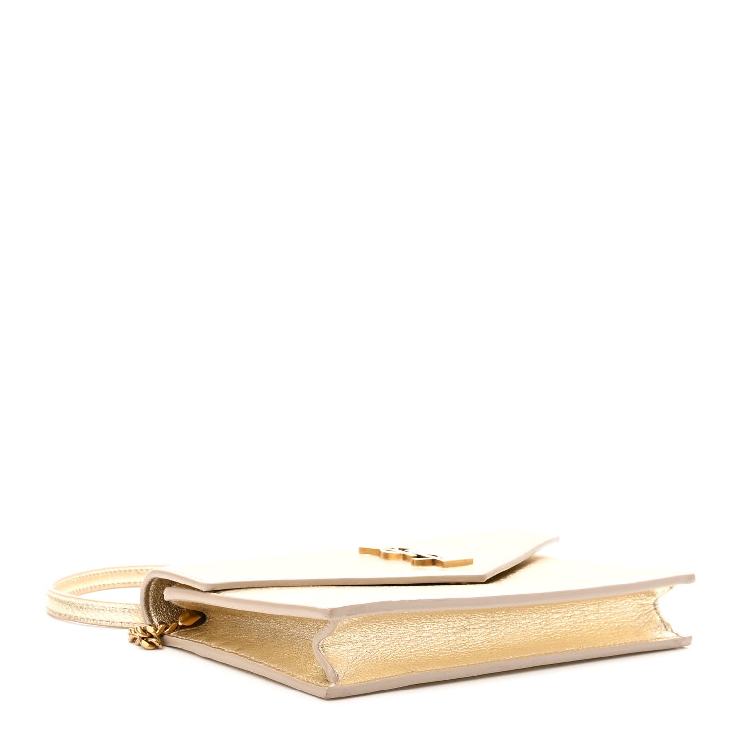 Saint Laurent Metallic Calfskin Monogram Envelope Chain Wallet Gold 4 of 12
