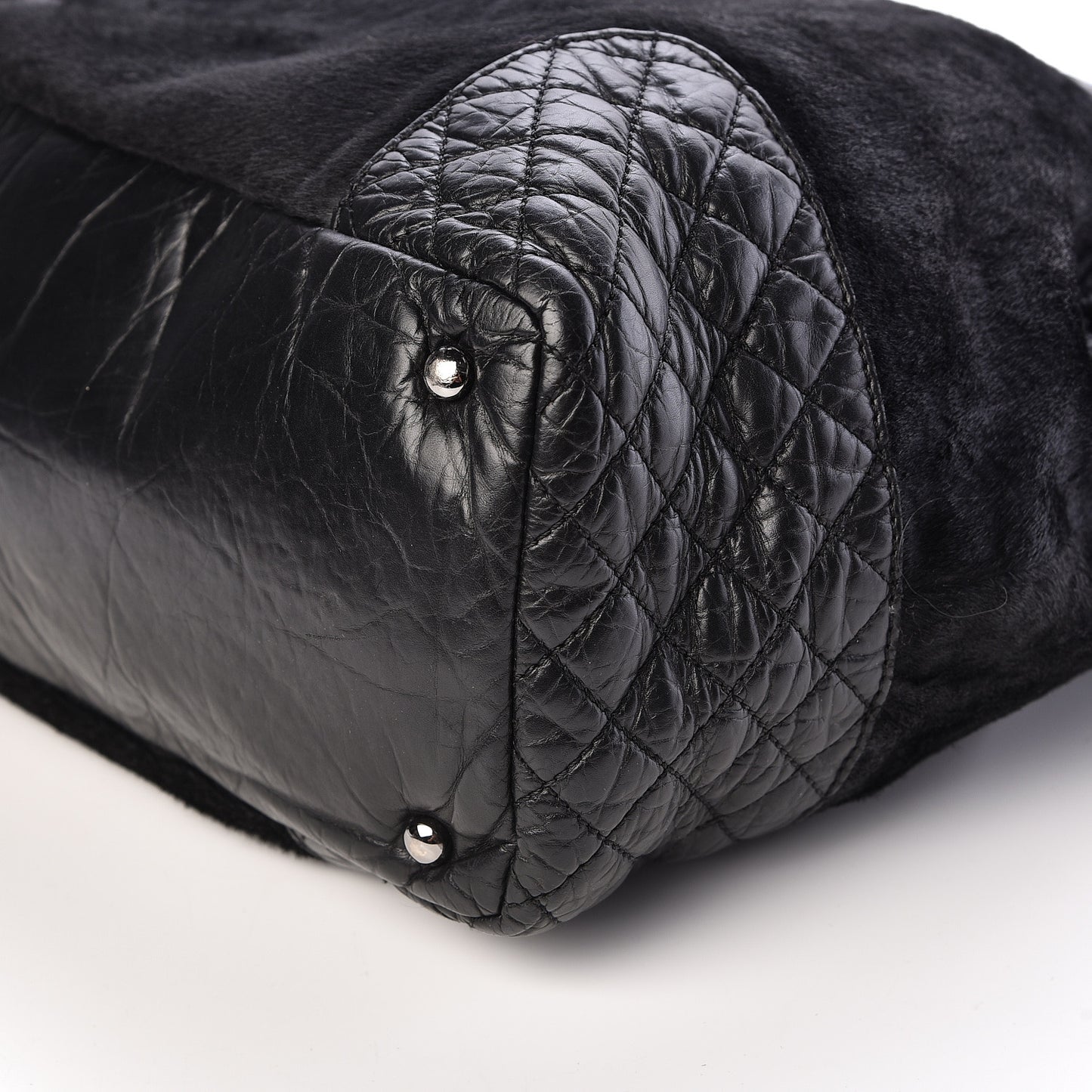 Pony Hair Quilted Drawstring Tote Black
