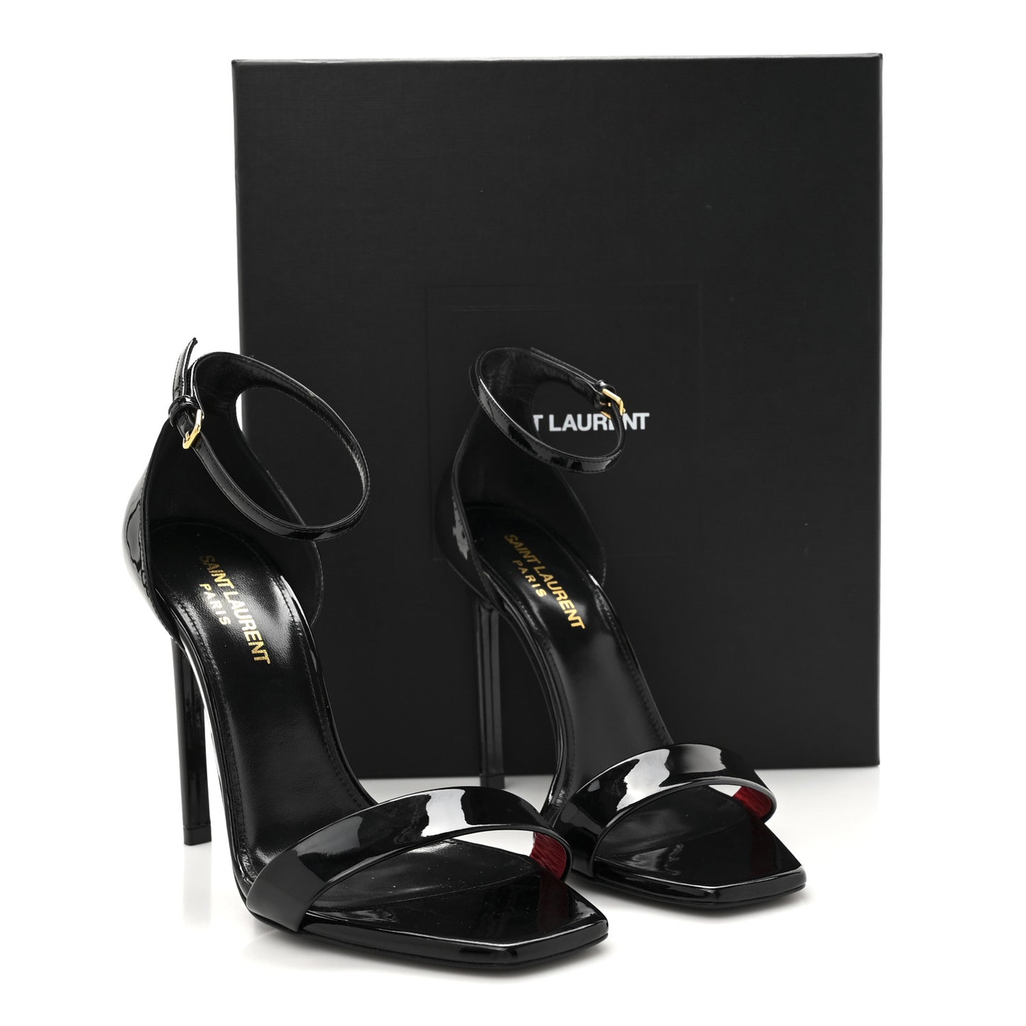 Patent Calfskin Amber 105 Ankle Strap Sandals 37 Black