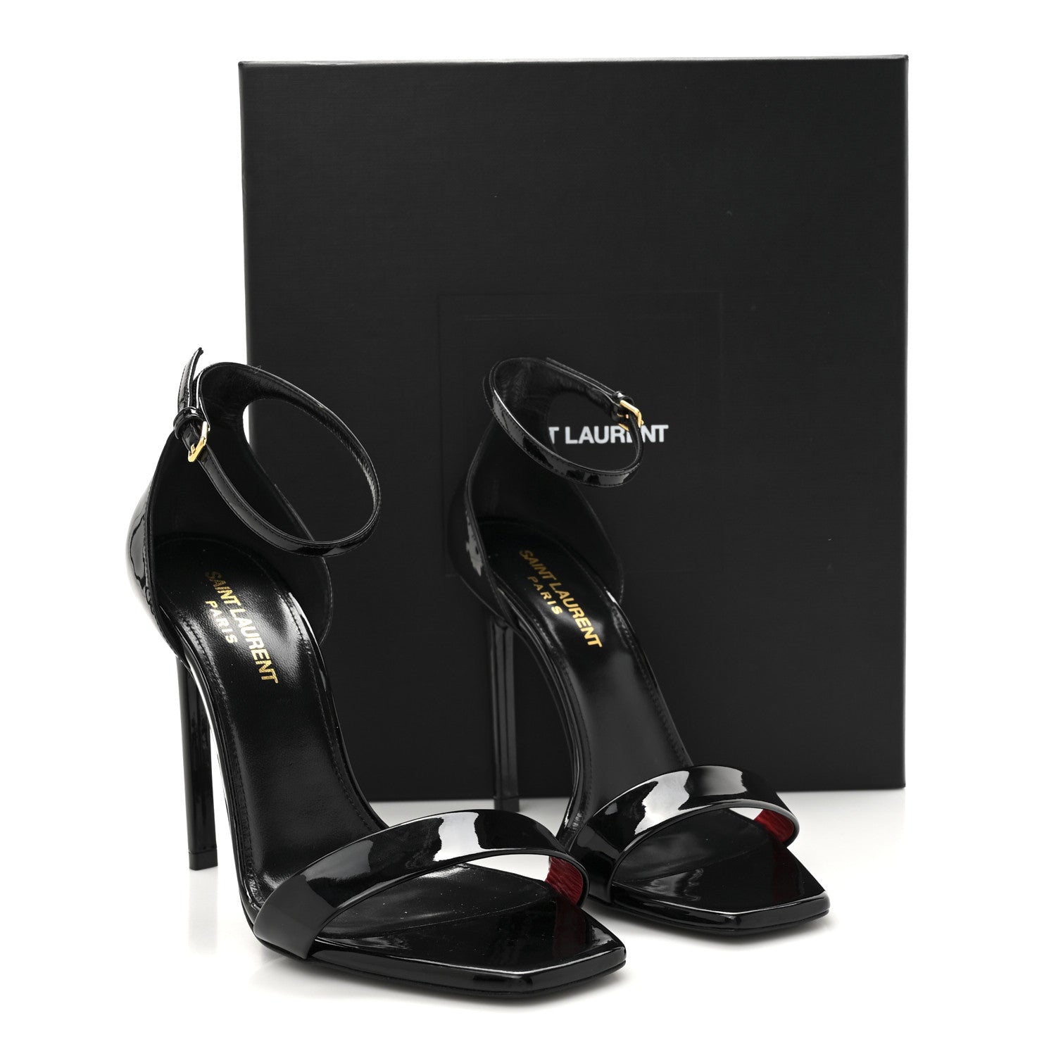 Saint Laurent Patent Calfskin Amber 105 Ankle Strap Sandals 37 Black 12 of 12