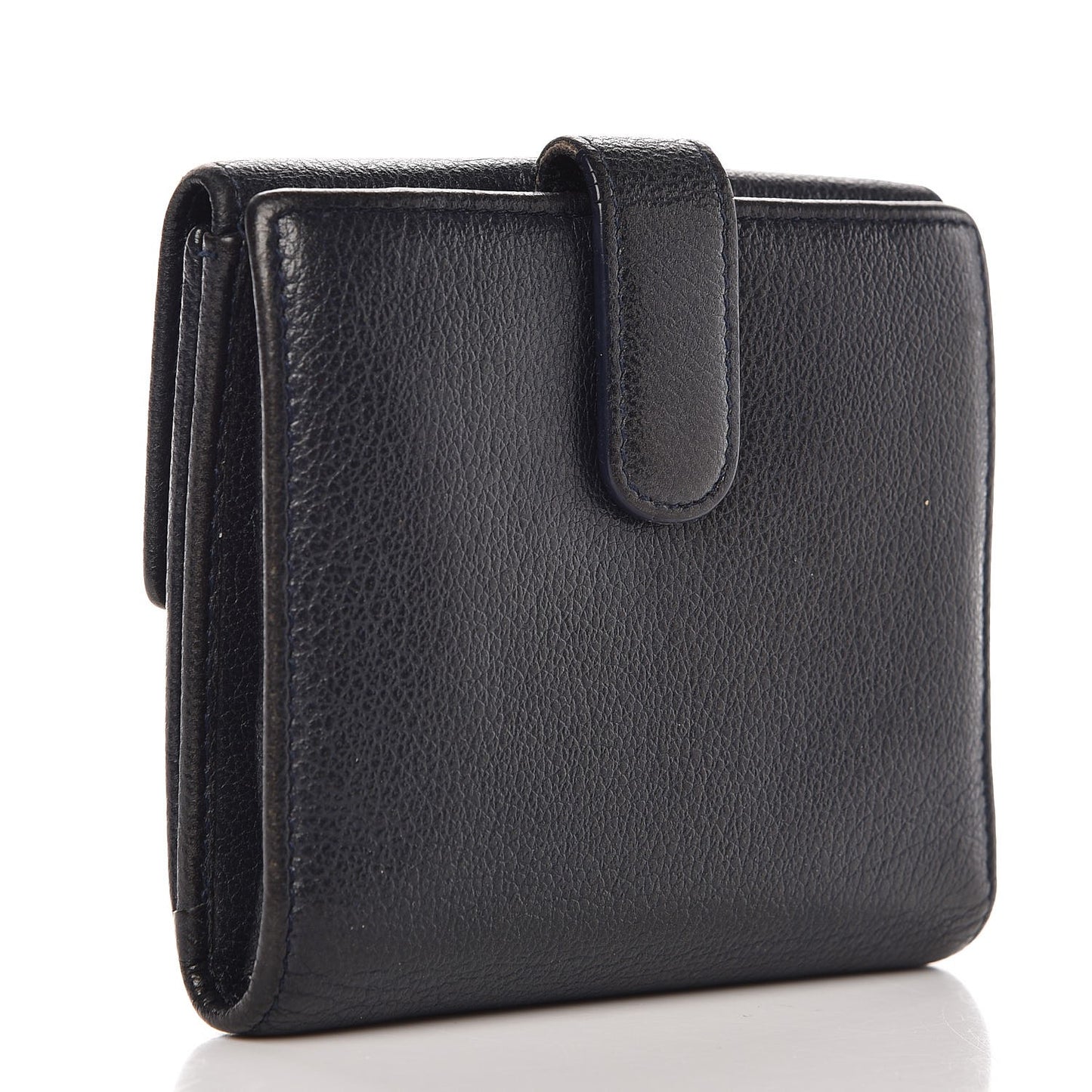 Glazed Goatskin Camellia Embossed French Flap Wallet Black
