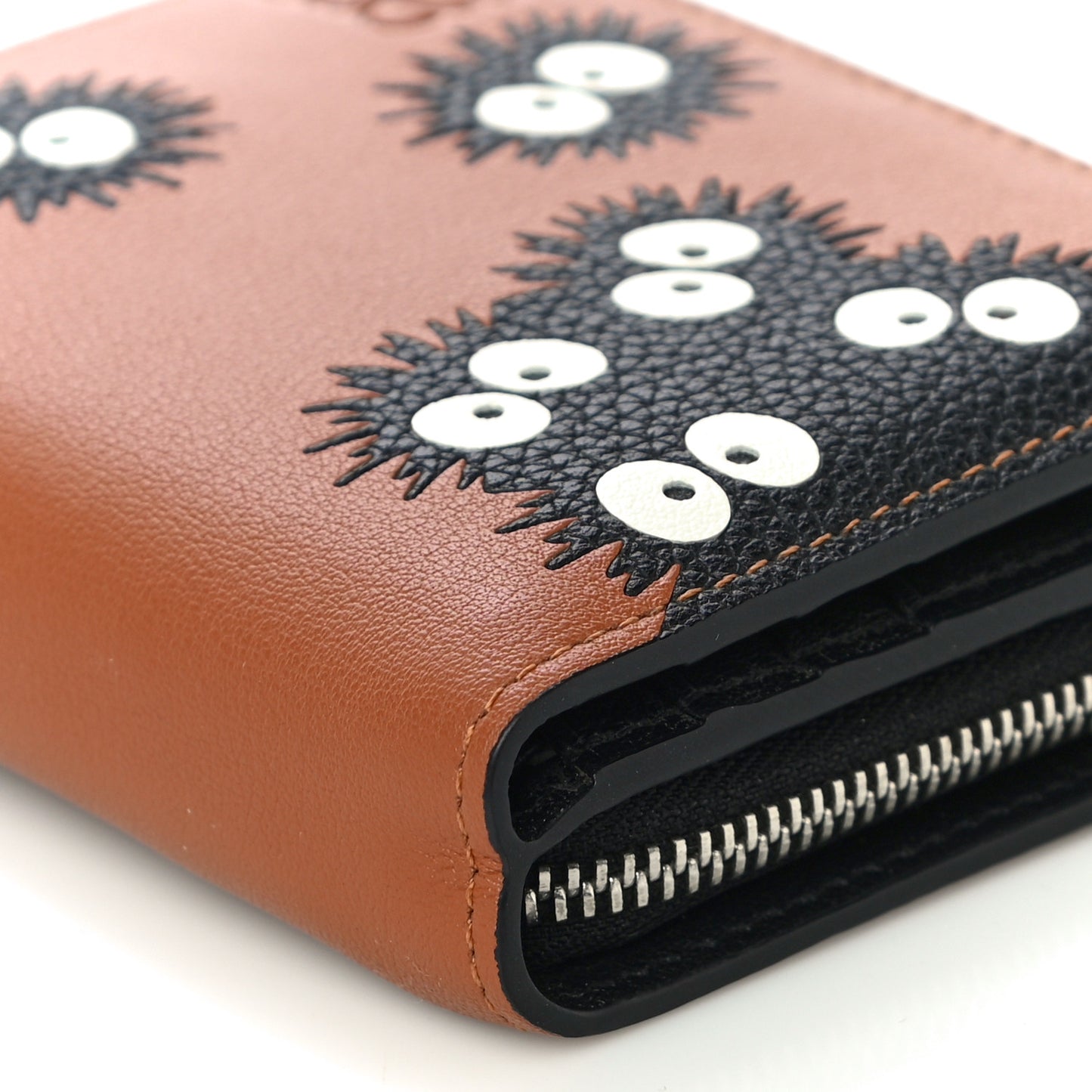 X SPIRITED AWAY Calfskin Susuwatari Compact Zip Wallet Havane