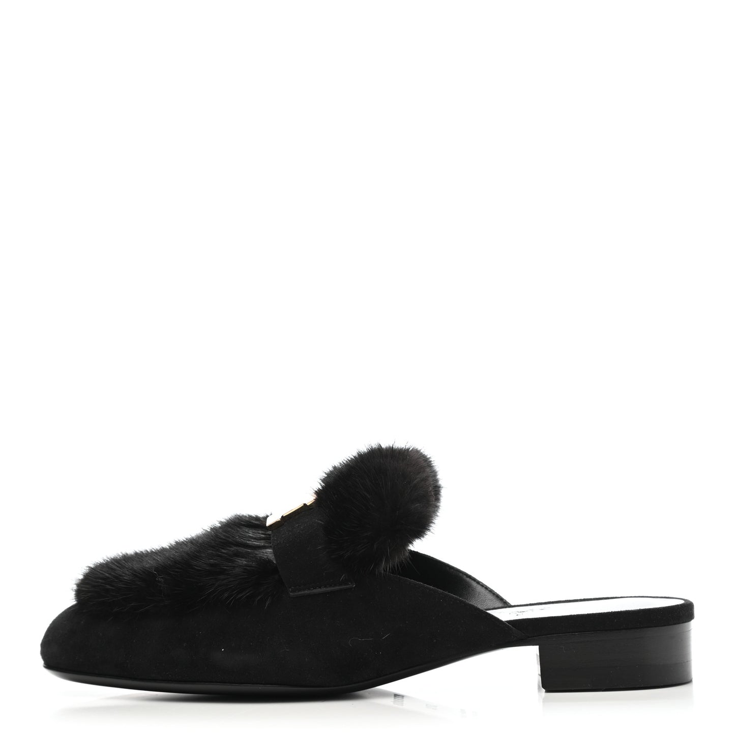 Mink Fur Suede Goatskin Trocadero Mule 37.5 Black