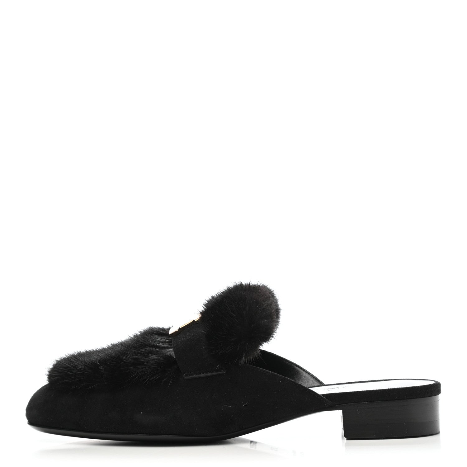 Hermes Mink Fur Suede Goatskin Trocadero Mule 37.5 Black 1 of 8