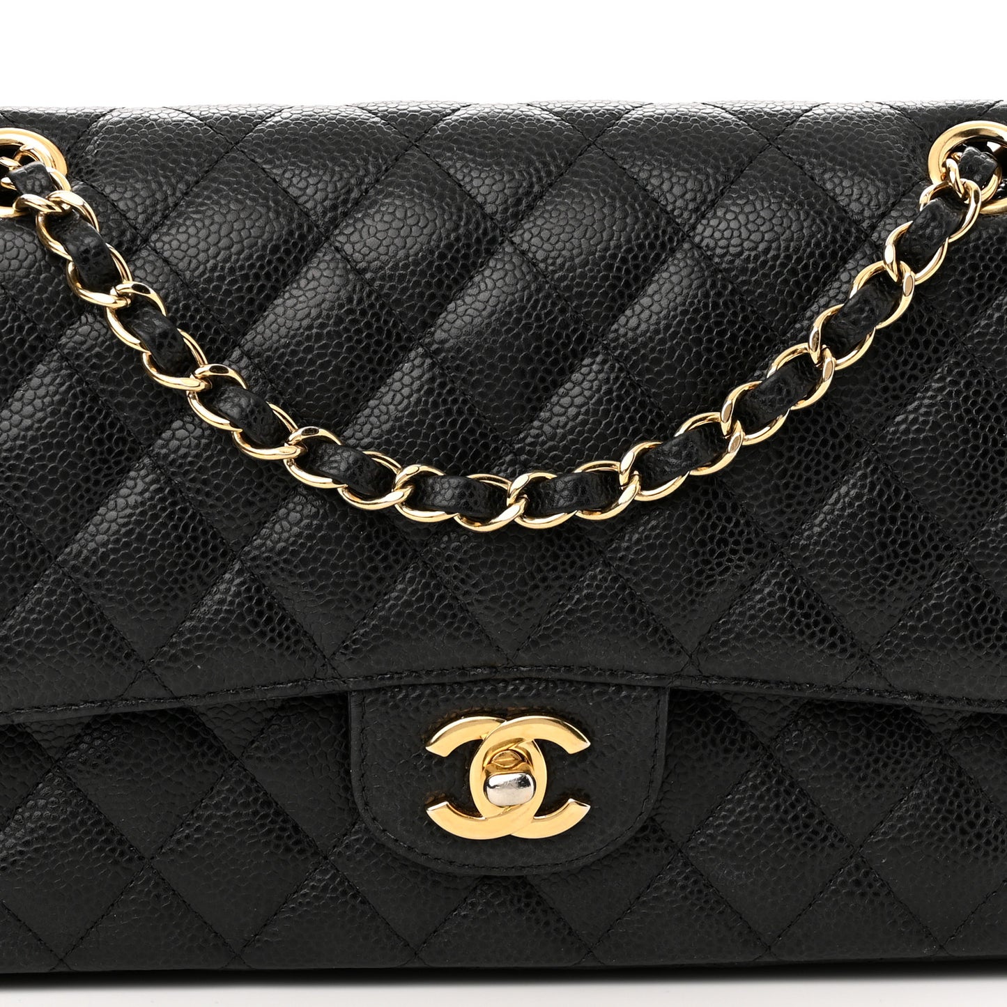 Caviar Quilted Medium Double Flap Black