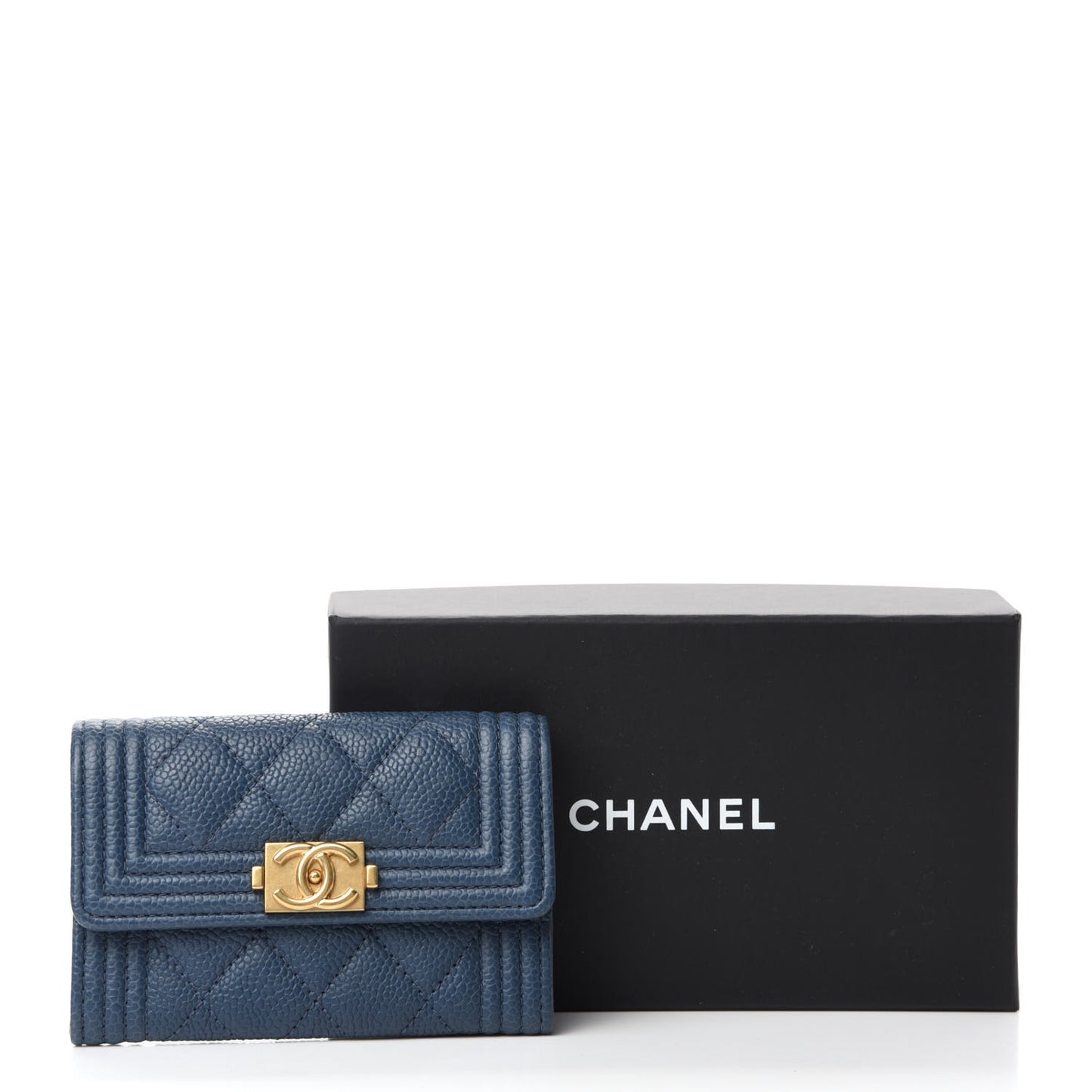 Caviar Quilted Boy Flap Card Holder Blue