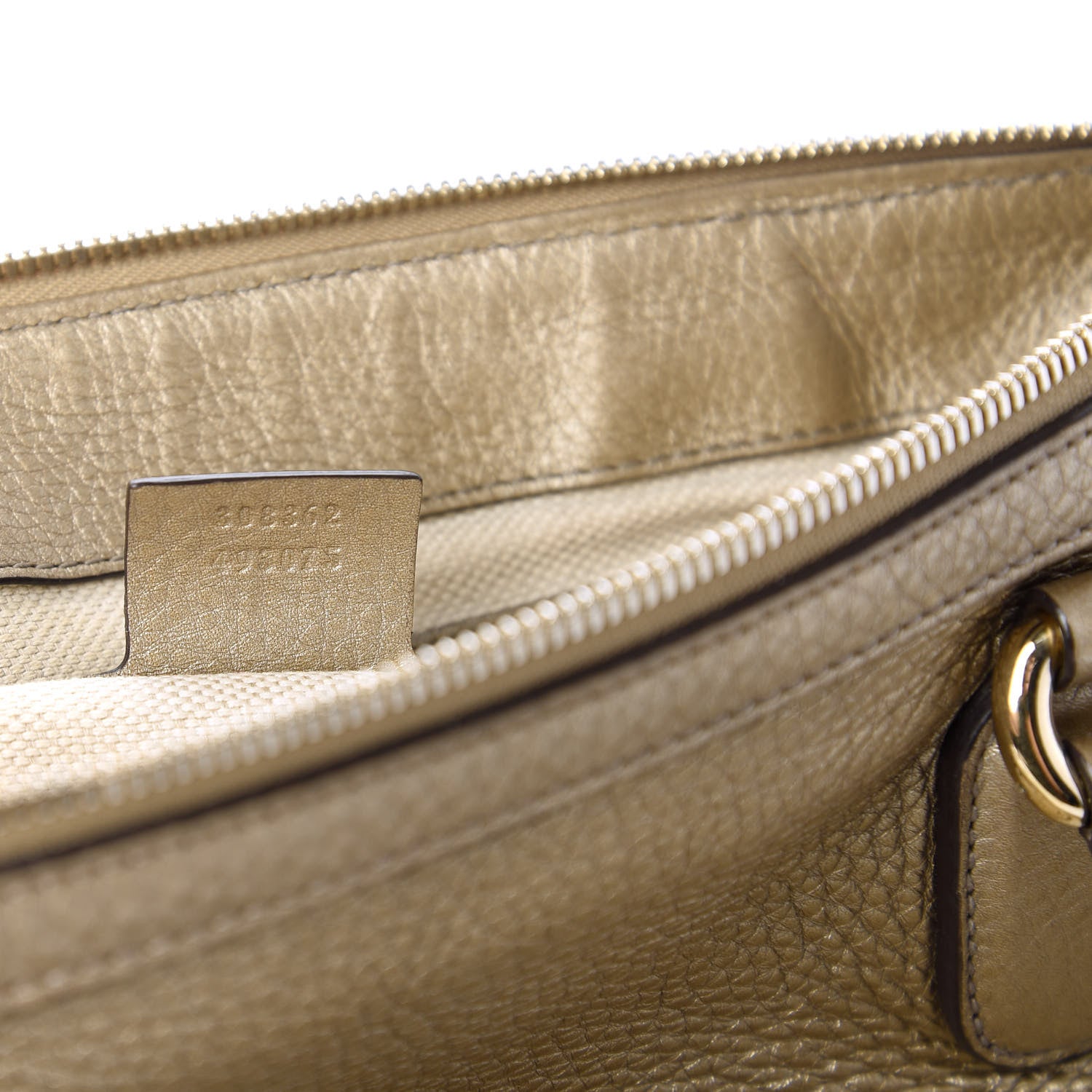 Gucci Metallic Cellarius Calfskin Small Soho Top Handle Satchel Golden Beige 9 of 10