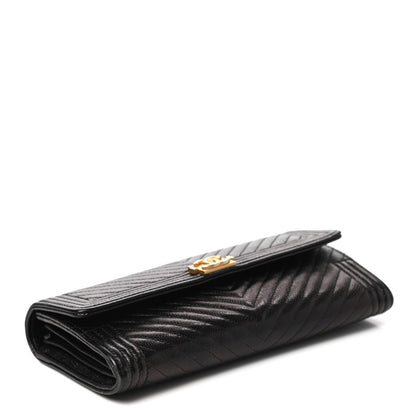 Chanel Caviar Chevron Quilted Large Boy Gusset Flap Wallet Black 4 of 11