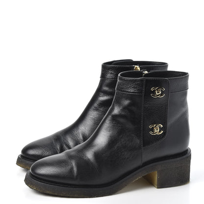 Chanel Calfskin CC Turnlock Ankle Boots 39 Black 3 of 10