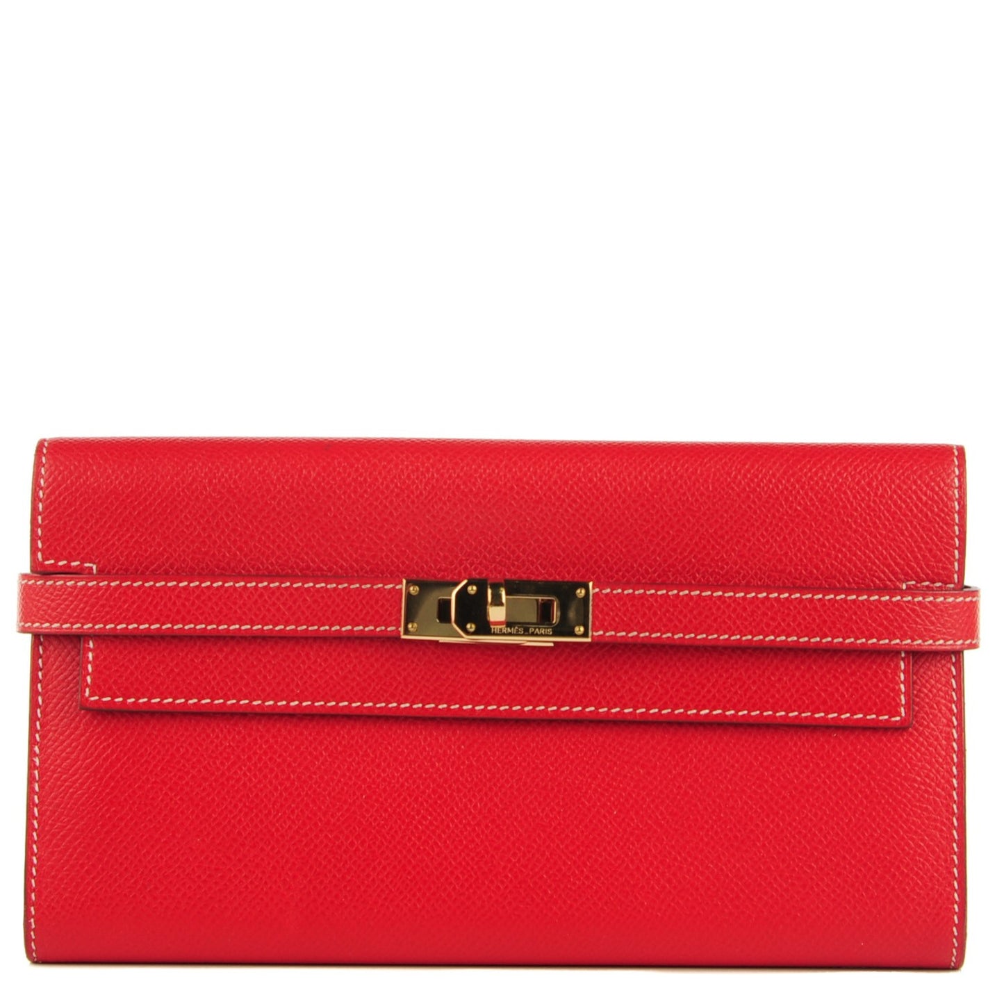 Epsom Kelly Longue Wallet Rouge Casaque Bleu Thalassa