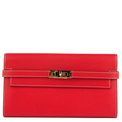Hermes Epsom Kelly Longue Wallet Rouge Casaque Bleu Thalassa 1 of 11