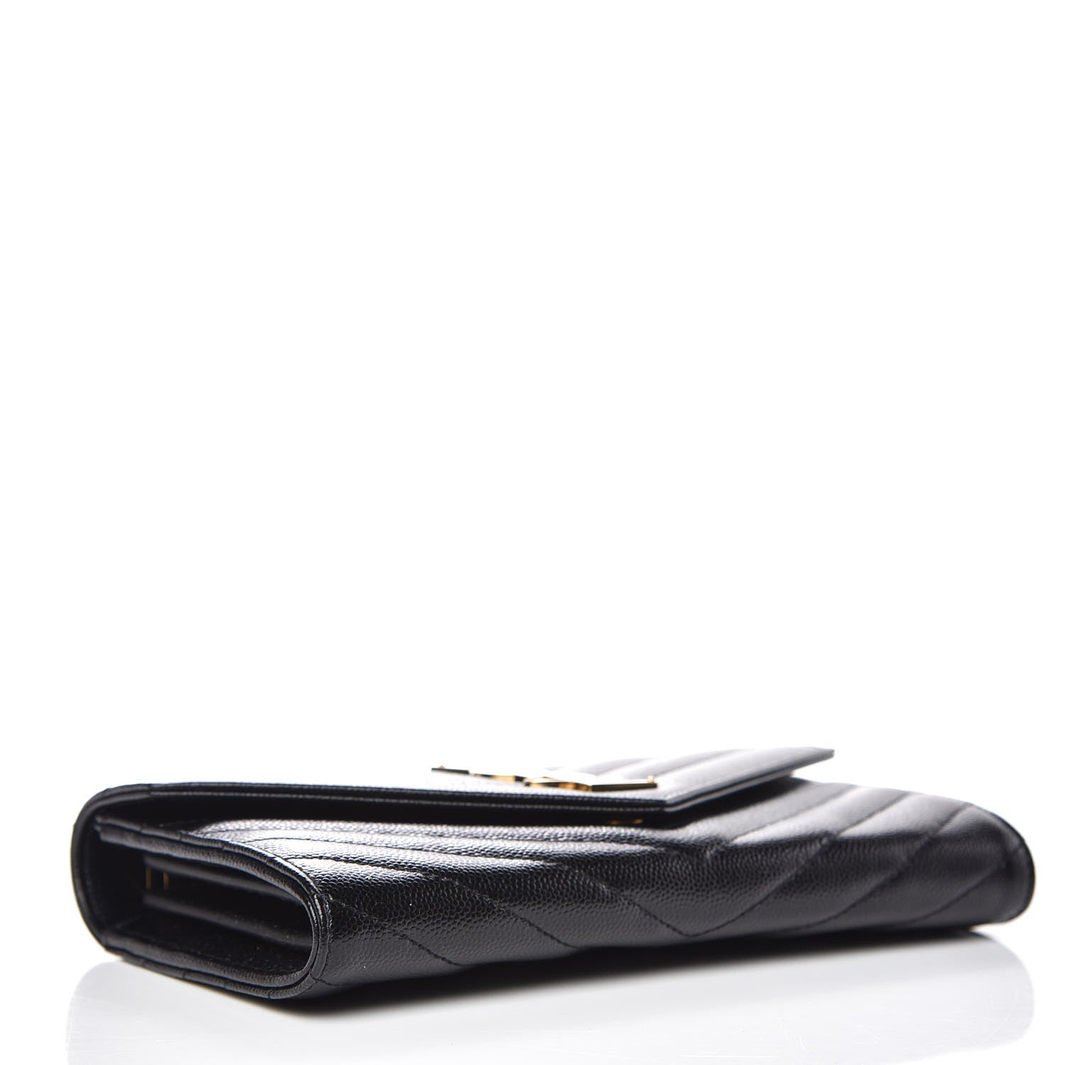 Saint Laurent Grain De Poudre Matelasse Chevron Monogram Flap Wallet Black 4 of 8