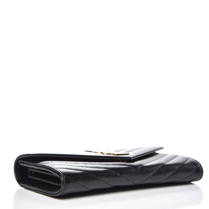 Saint Laurent Grain De Poudre Matelasse Chevron Monogram Flap Wallet Black 4 of 8