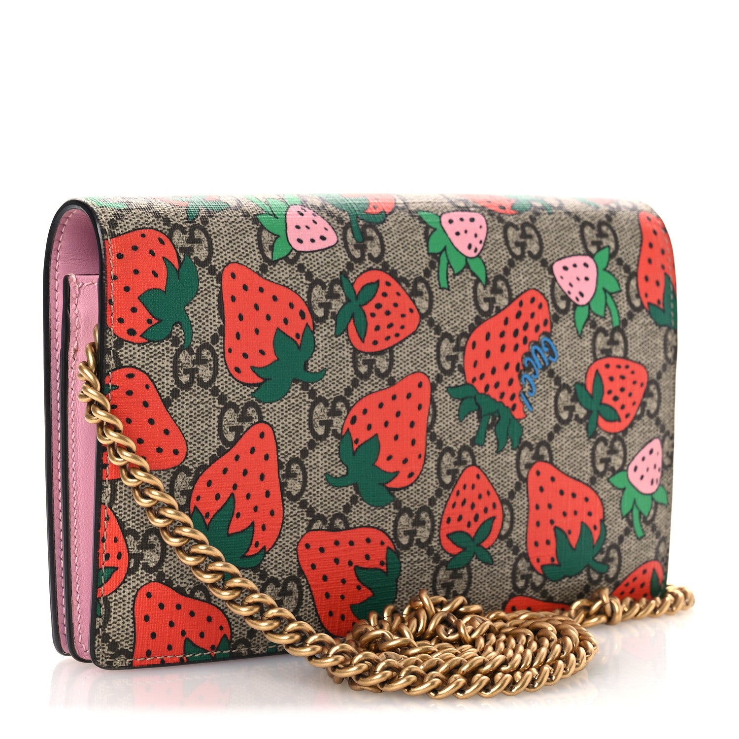 Gucci GG Supreme Monogram Strawberry Chain Wallet 1814969