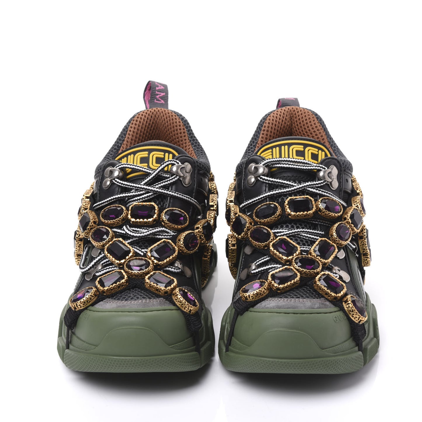 X SEGA Mesh Suede Calfskin Removable Crystals Flashtrek Sneakers 36 Loess Black Olive Green