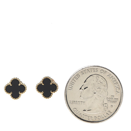 Van Cleef & Arpels 18K Yellow Gold Black Onyx Sweet Alhambra Earrings 2 of 4