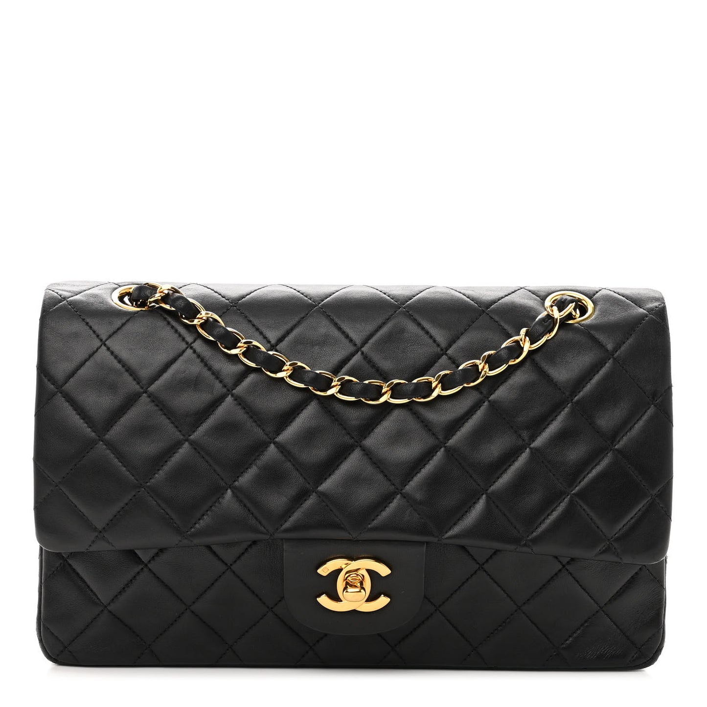 Lambskin Quilted Medium Double Flap Black