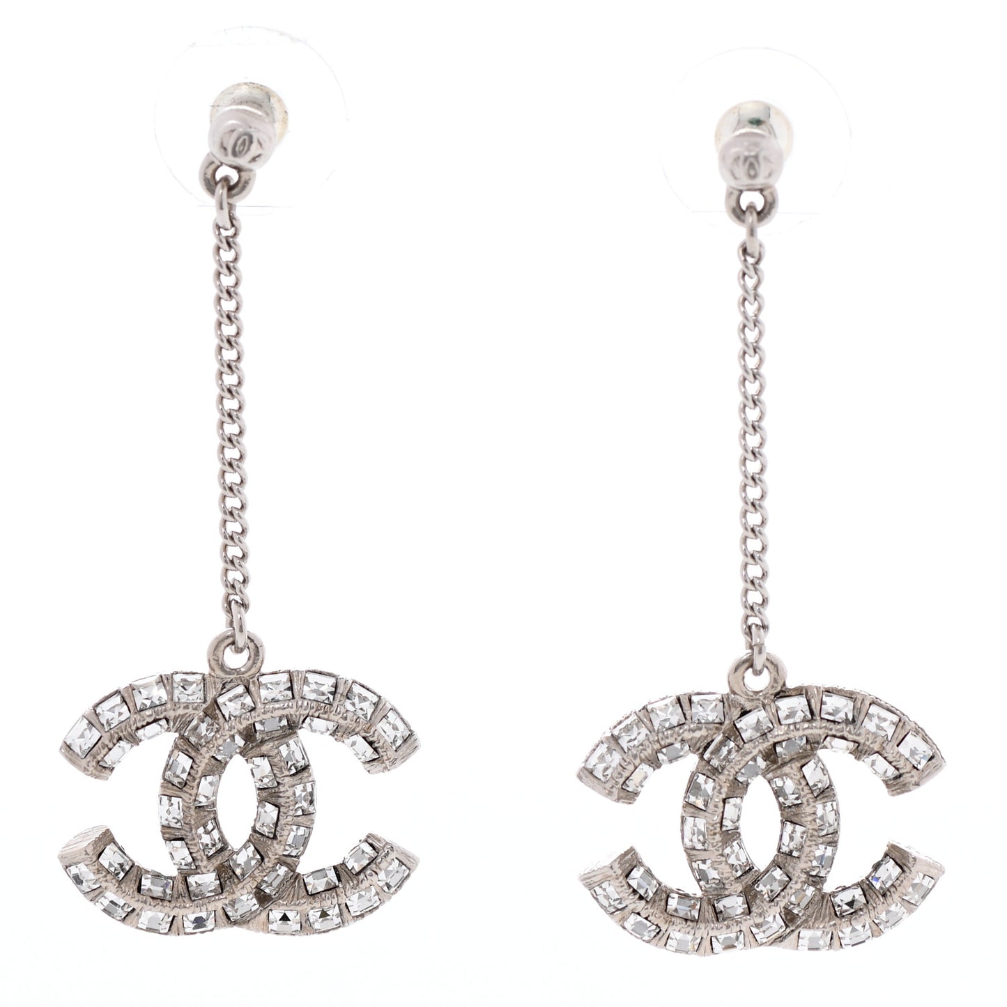 Baguette Crystal CC Drop Earrings Silver