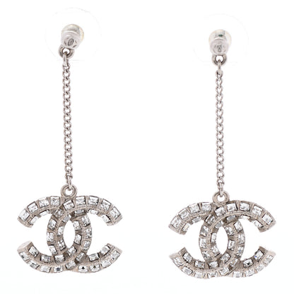 Chanel Baguette Crystal CC Drop Earrings Silver 1 of 4