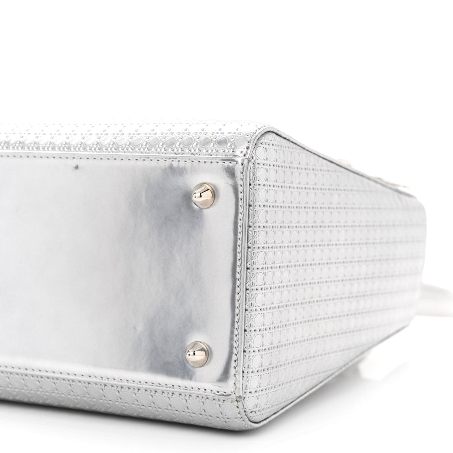 Metallic Patent Micro-Cannage Medium Lady Dior Silver