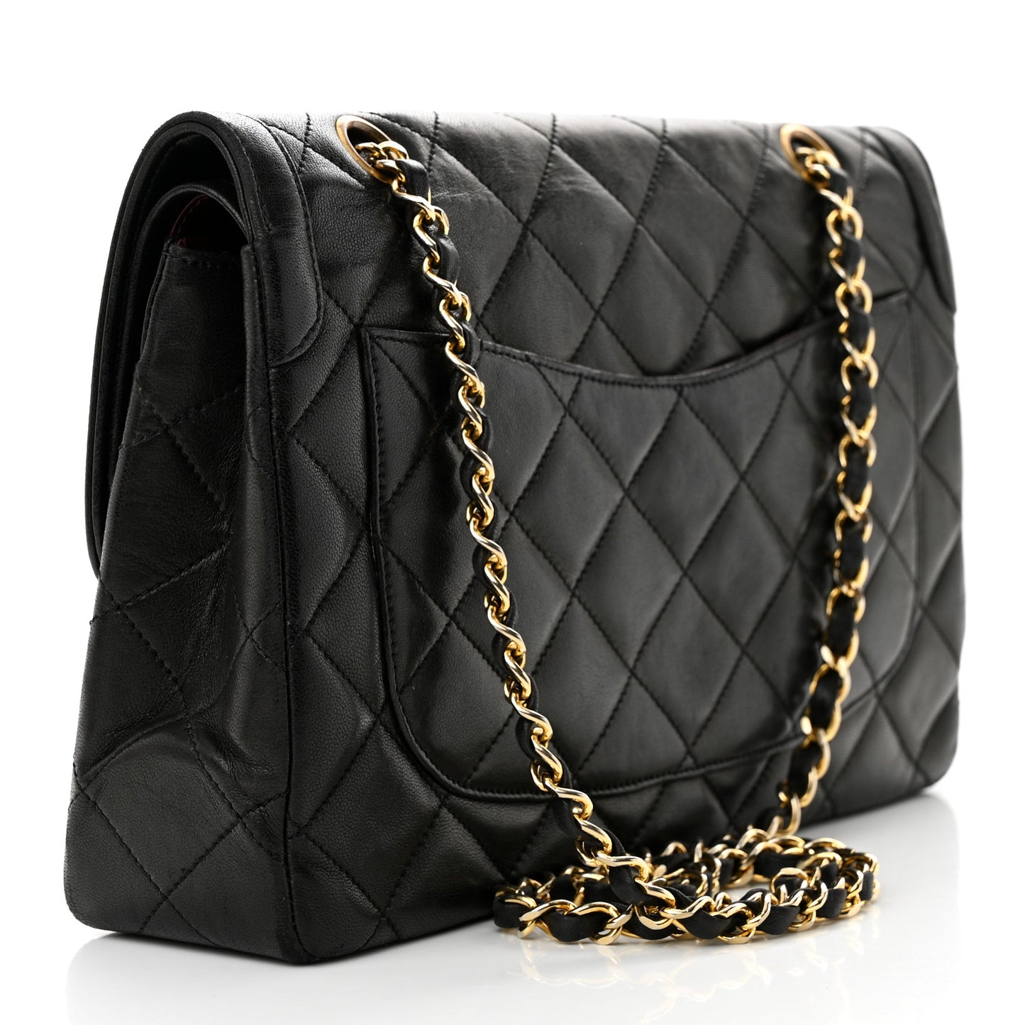 Lambskin Quilted Medium Double Flap Bag Black