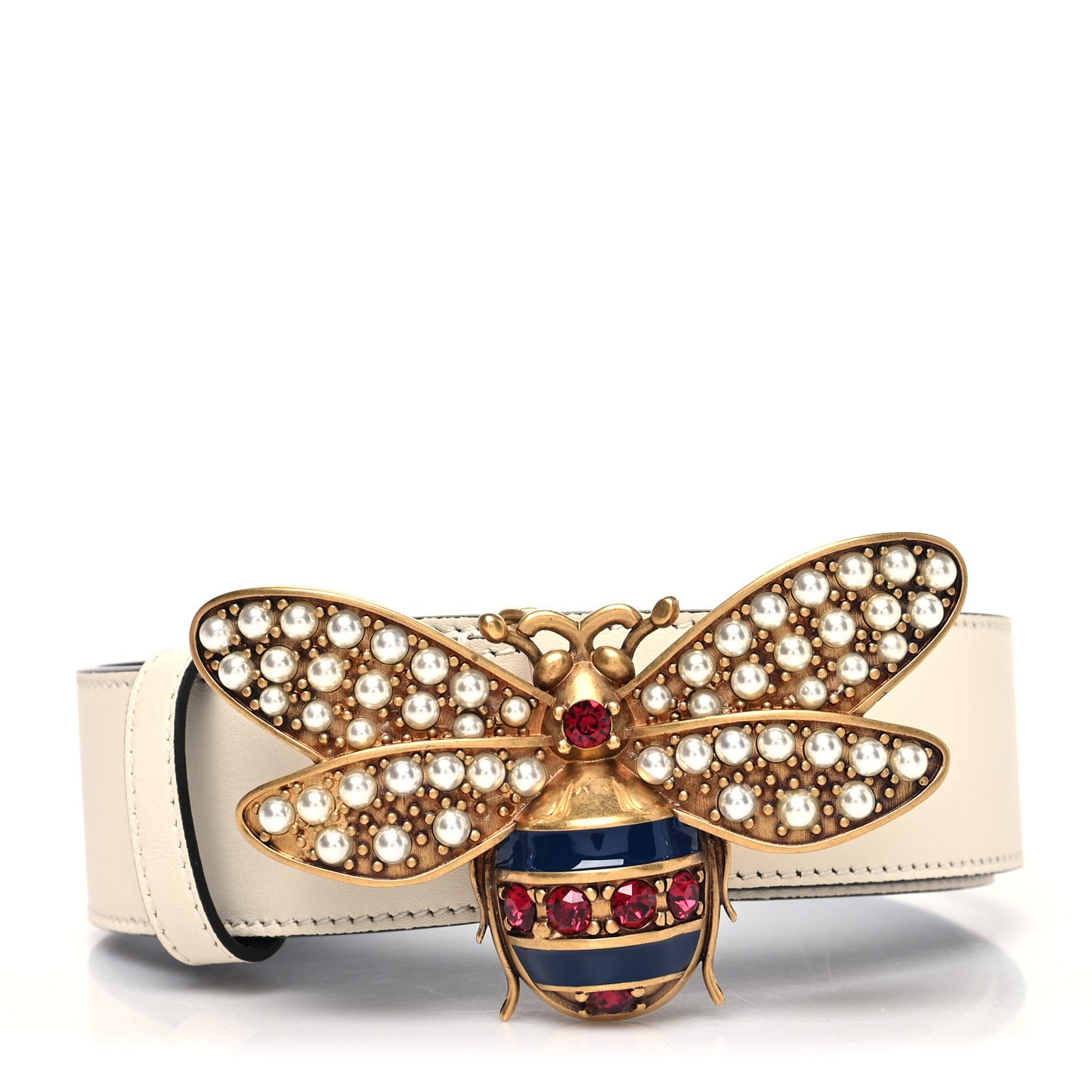 Calfskin Queen Margaret Bee Belt 90 36 White