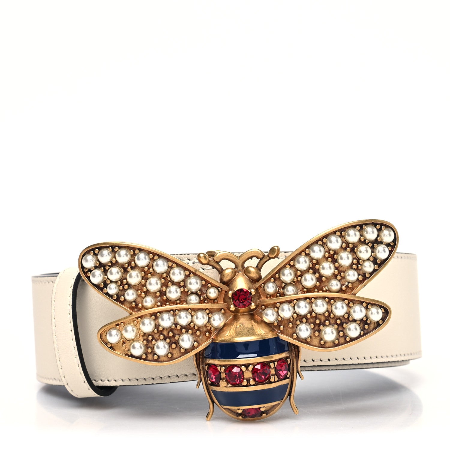 Gucci Calfskin Queen Margaret Bee Belt 90 36 White 1 of 5