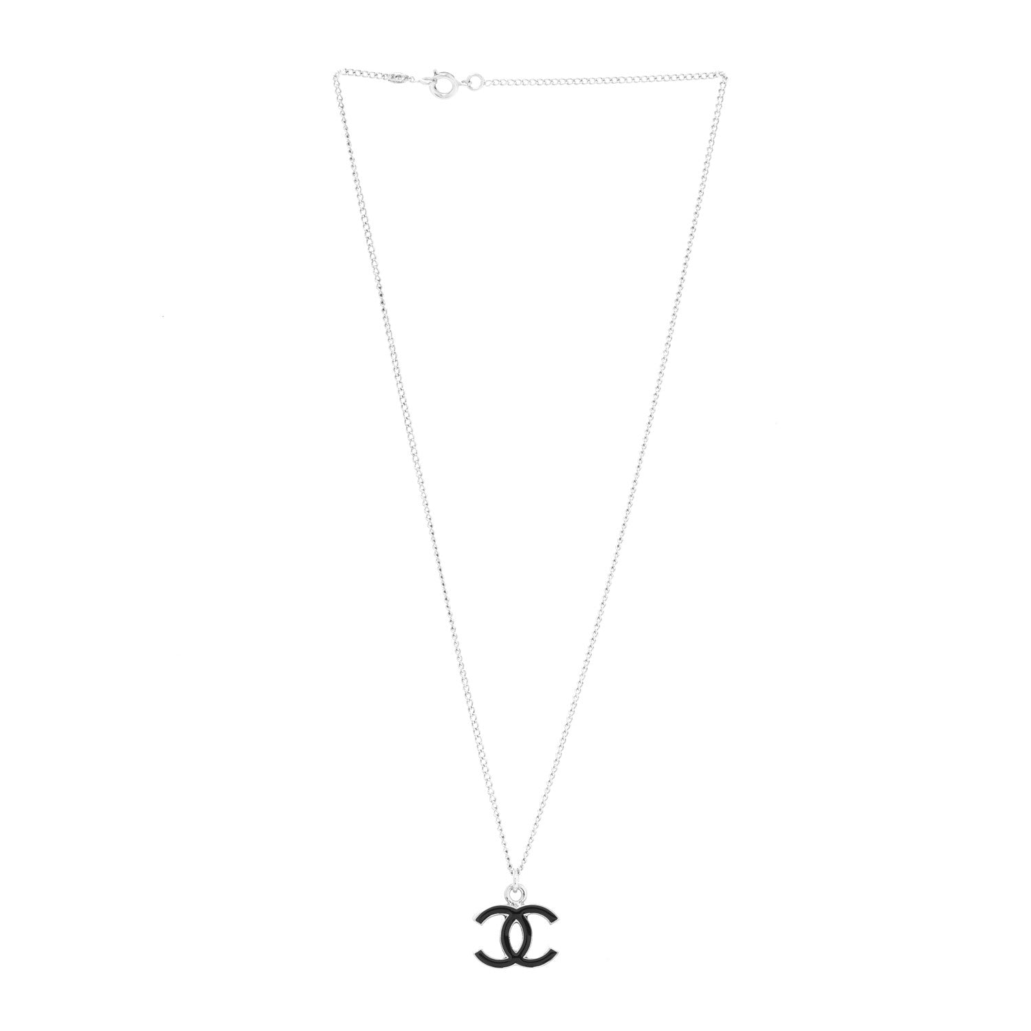 Chanel Enamel CC Pendant Necklace Black Silver 2 of 3