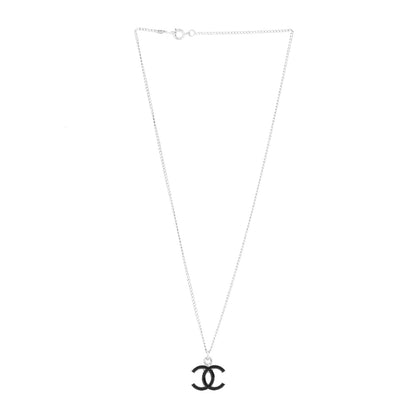 Chanel Enamel CC Pendant Necklace Black Silver 2 of 3