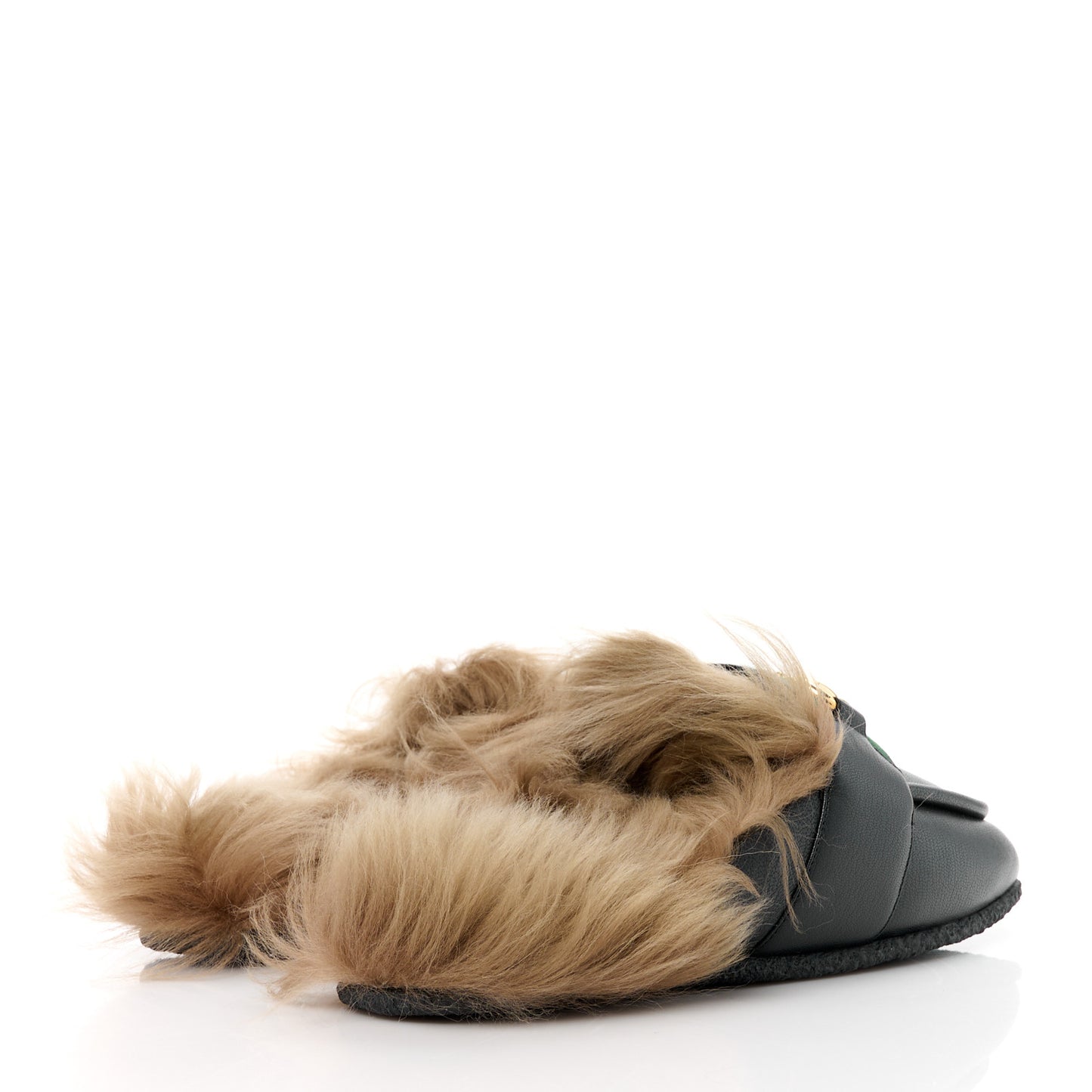 Calfskin Fur Mens Horsebit Slippers 10 Black